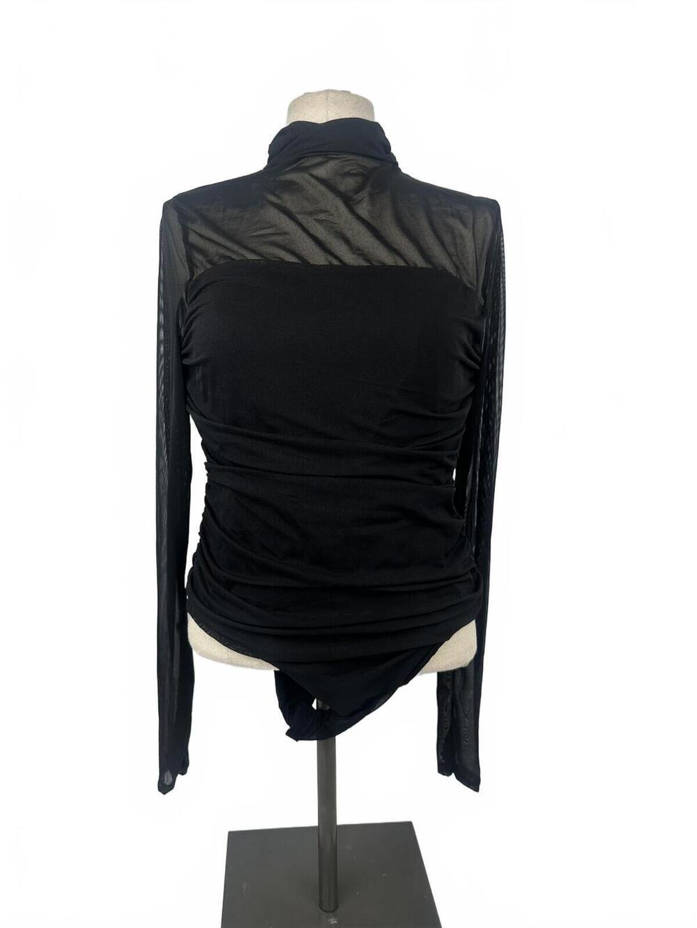 2/$20✨ Avidlove Black Mesh Bodysuit Sheer Ruched Long Sleeve Mock Neck XL - Picture 2 of 6